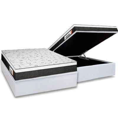 Cama Box Baú Queen: Colchão Anatômico Plumatex Falcon Ultra Firme + Base Crc Courano White (158x198)