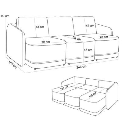 Sofá Cama Para Sala De Estar 3 Lugares 246cm Montserrat K01 Bouclê Creme - Lyam Decor