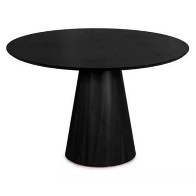 Mesa De Jantar Cone Redonda 100 Cm Base Madeira ébano Tampo ébano
