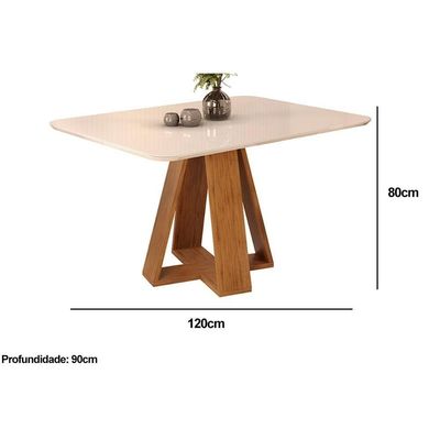 Mesa Para Cozinha Celeste Com Tampo Madeirado Vidro Curvo 120x90cm Cedro Off White Dj Móveis