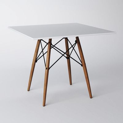 Mesa Dkr Eiffel Quadrado Tampo De Madeira 90Cm Branco Branco