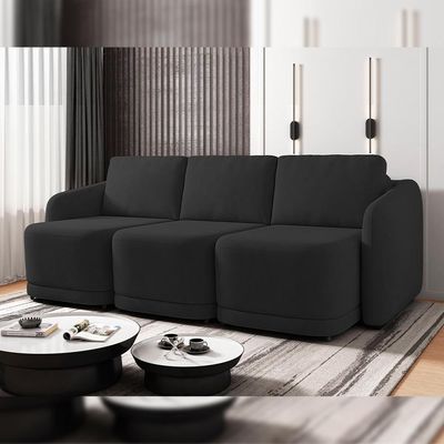 Sofá Cama Para Sala De Estar 3 Lugares 306cm Montserrat K01 Veludo Preto - Lyam Decor