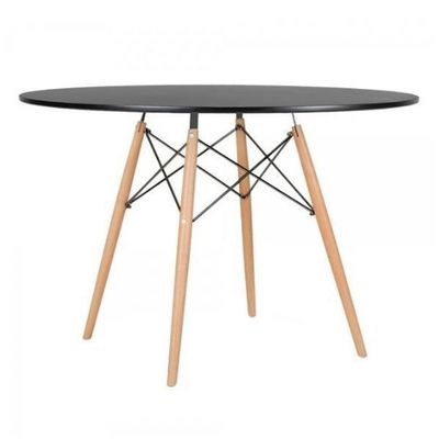 Conjunto De Mesa De Jantar Eames Eiffel Redonda 100cm Tampo De Madeira Preto Com 4 Cadeiras Pretas