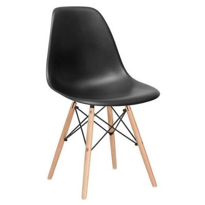 Conjunto De Mesa De Jantar Eames Eiffel Redonda 100cm Tampo De Madeira Preto Com 4 Cadeiras Pretas