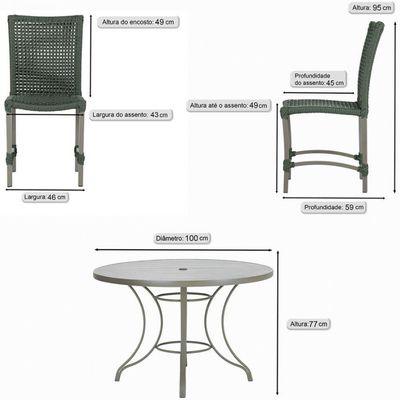 Mesa Ascoli 4 Cadeiras Cannes De Alumínio Fendi Trama Verde