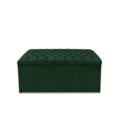 Kit Cabeceira E Calçadeira Baú Dunas Solteiro 90 Cm - Veludo Verde