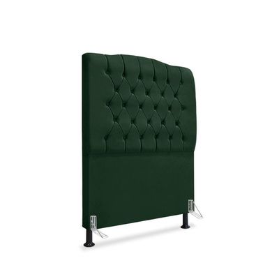 Kit Cabeceira E Calçadeira Baú Dunas Solteiro 90 Cm - Veludo Verde