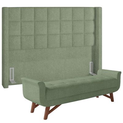 Kit Cabeceira Cama Box Paris 195cm Com Puff Recamier Itália P05 Bouclê Oliva