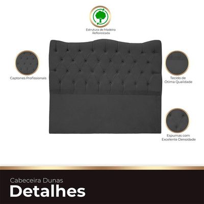 Cabeceira Casal Para Cama Box Estofada Dunas Veludo Cor Cinza Chumbo