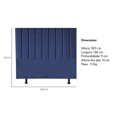 Cabeceira Cama Casal Queen Size 160 Cm Eloá Veludo E Frame Cor:azul Marinho