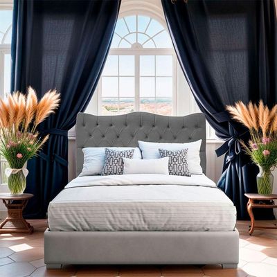 Cabeceira Casal Para Cama Box Estofada Dunas Veludo Cor Cinza Chumbo