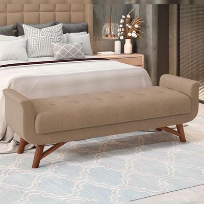 Kit Cabeceira Cama Box Paris 160 Cm Com Puff Recamier Itália P05 Bouclê Bege Lyam Decor