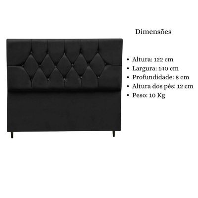 Cabeceira Cama Box Estofada Casal 140 Cm Geovana Suede Preto