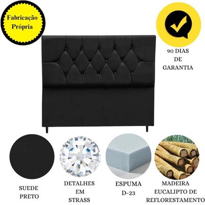 Cabeceira Cama Box Estofada Casal 140 Cm Geovana Suede Preto