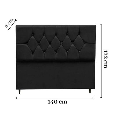 Cabeceira Cama Box Estofada Casal 140 Cm Geovana Suede Preto