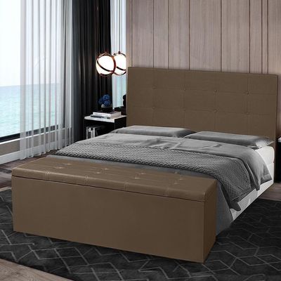 Kit Cabeceira E Calçadeira Baú Casal Queen 1,60m Berlim Suede Marrom Dal Poz Estofados