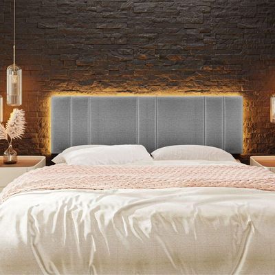 Cabeceira Estofada Cama Casal King Size Led Splend 200 Cm Linho Cinza