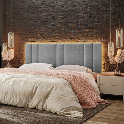 Cabeceira Estofada Cama Casal King Size Led Splend 200 Cm Linho Cinza