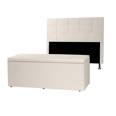 Kit Cabeceira E Calçadeira Baú Casal Queen 1,60m Roma Material Sintético Bege Dal Poz Estofados