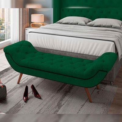 Kit Cabeceira Cama Box Casal 160cm Madrid Com Puff Recamier Santorini Bouclê Verde