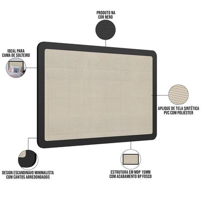 Cabeceira Cama Box Solteiro Painel Com Telinha 90cm Moss A03 Nero