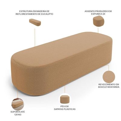 Cabeceira Cama Box King 195cm Lanna Com Puff Recamier Doha W01 Bouclê Mostarda - Lyam Decor