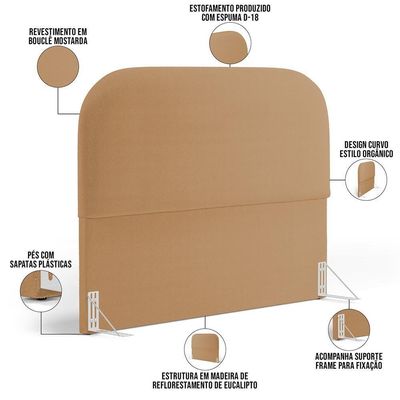 Cabeceira Cama Box King 195cm Lanna Com Puff Recamier Doha W01 Bouclê Mostarda - Lyam Decor