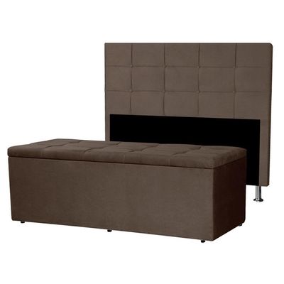 Kit Cabeceira E Calçadeira Baú King 1,95m Roma Suede Marrom - Pallazio