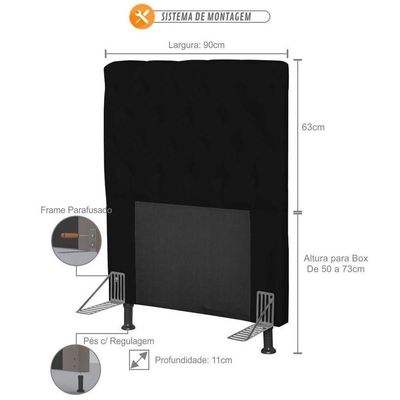 Cabeceira Cama Box Solteiro 90cm Cristal Corino Preto