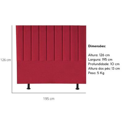 Cabeceira Estofada Cama Box King 195 Cm Eloá Suede E Frame Cor:vermelho