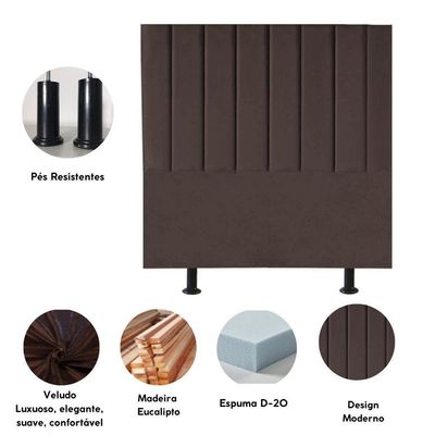 Cabeceira Estofada Cama Box King 195 Cm Maya Veludo E Frame marrom