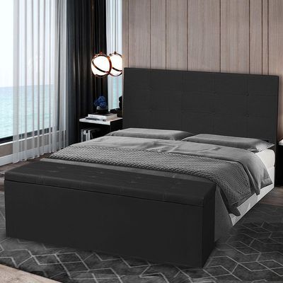 Kit Cabeceira E Calçadeira Baú Casal 1,40m Berlim Suede Preto - Pallazio