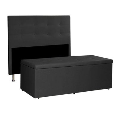 Kit Cabeceira E Calçadeira Baú Casal 1,40m Berlim Suede Preto - Pallazio