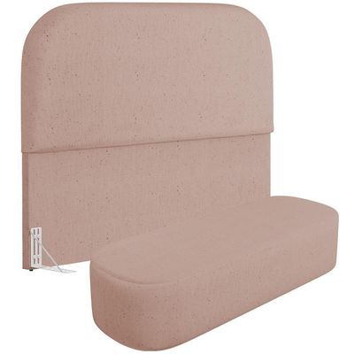 Cabeceira Cama Box King 195cm Lanna Com Puff Recamier Doha W01 Linho Rosê - Lyam Decor