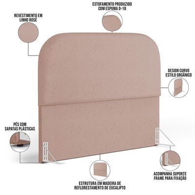 Cabeceira Cama Box King 195cm Lanna Com Puff Recamier Doha W01 Linho Rosê - Lyam Decor