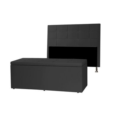 Kit Cabeceira E Calçadeira Baú Queen 1,60m Roma Corano Preto - Pallazio