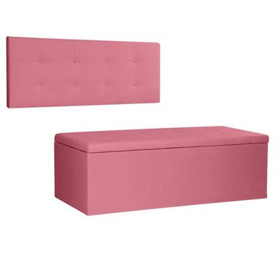 Kit Painel E Calçadeira Baú King 1,95m Berlim Suede Rosa - Pallazio