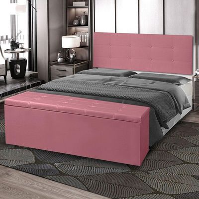Kit Painel E Calçadeira Baú King 1,95m Berlim Suede Rosa - Pallazio