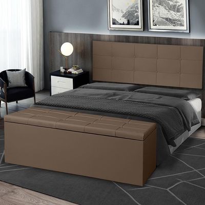 Kit Cabeceira Painel E Calçadeira Baú Solteiro 0,90m Roma Suede Marrom Dal Poz Estofados