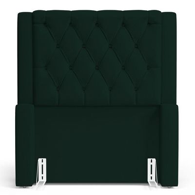 Cabeceira E Calçadeira Báu Solteiro Atena 90cm Capitonê Veludo Verde Escuro - Desk Design