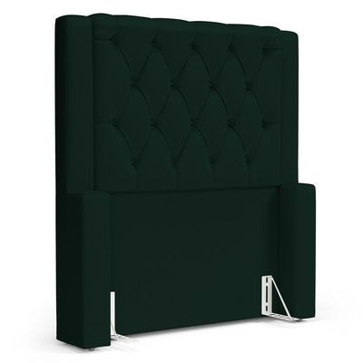 Cabeceira E Calçadeira Báu Solteiro Atena 90cm Capitonê Veludo Verde Escuro - Desk Design