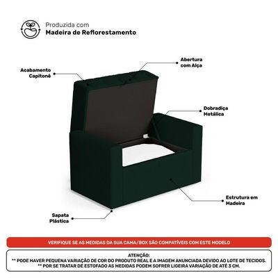 Cabeceira E Calçadeira Báu Solteiro Atena 90cm Capitonê Veludo Verde Escuro - Desk Design