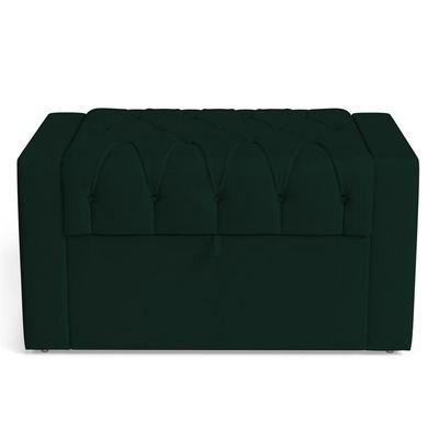 Cabeceira E Calçadeira Báu Solteiro Atena 90cm Capitonê Veludo Verde Escuro - Desk Design