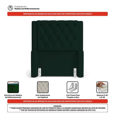 Cabeceira E Calçadeira Báu Solteiro Atena 90cm Capitonê Veludo Verde Escuro - Desk Design