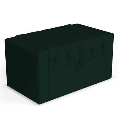 Cabeceira E Calçadeira Báu Solteiro Atena 90cm Capitonê Veludo Verde Escuro - Desk Design