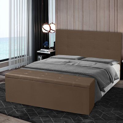 Kit Cabeceira E Calçadeira Baú King 1,95m Berlim Suede Marrom - Pallazio
