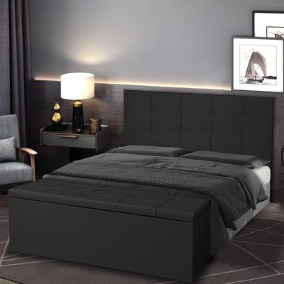 Kit Cabeceira E Calçadeira Baú Casal Queen 1,60m Roma Suede Preto Dal Poz Estofados