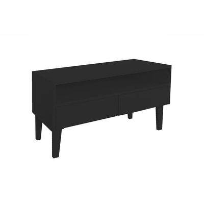 Rack Para Tv Bancada Com Nicho E Gaveta Preto Laca