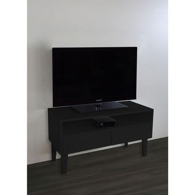 Rack Para Tv Bancada Com Nicho E Gaveta Preto Laca