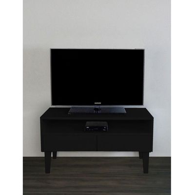 Rack Para Tv Bancada Com Nicho E Gaveta Preto Laca